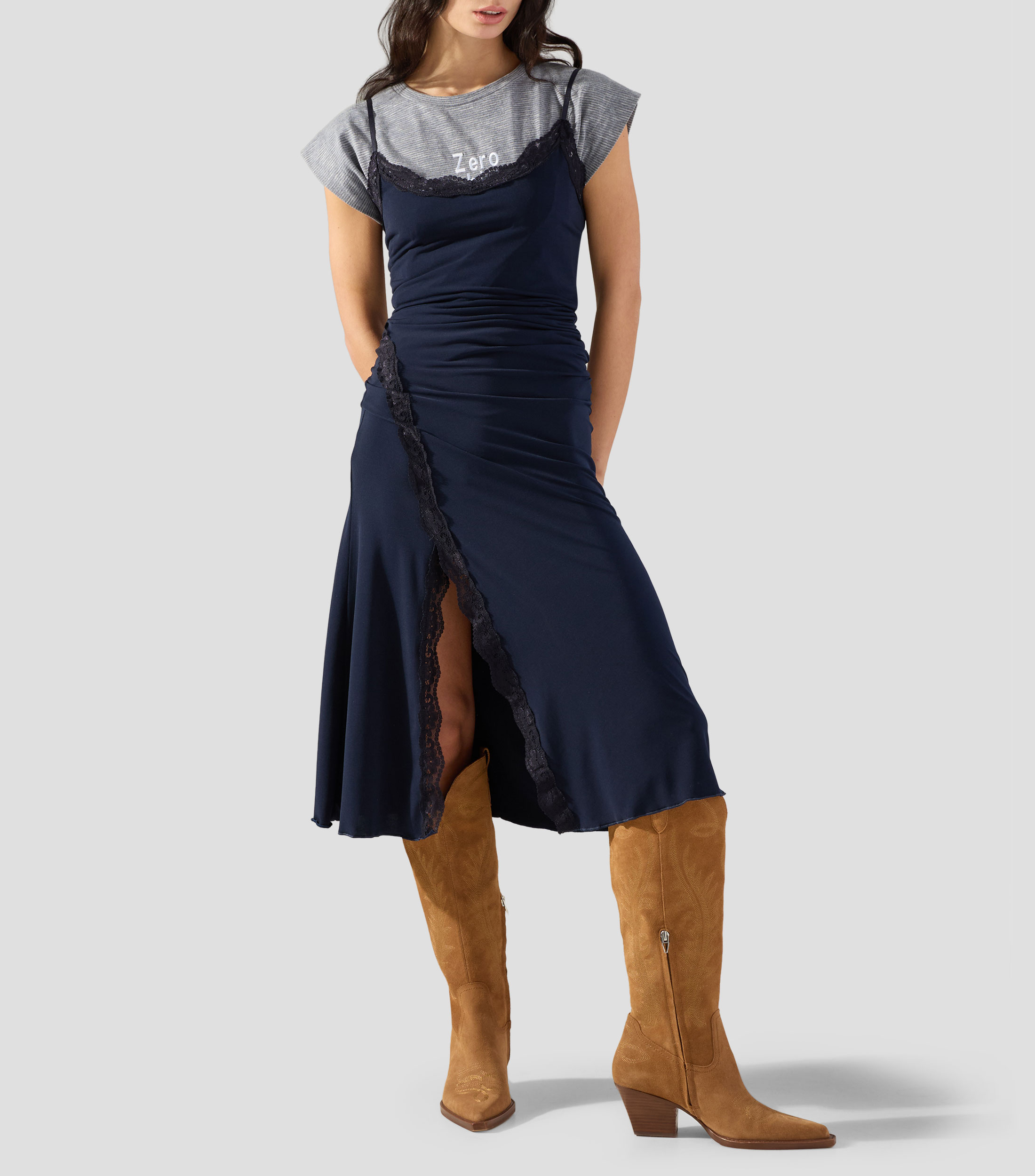 Vestido midi liso Mujer